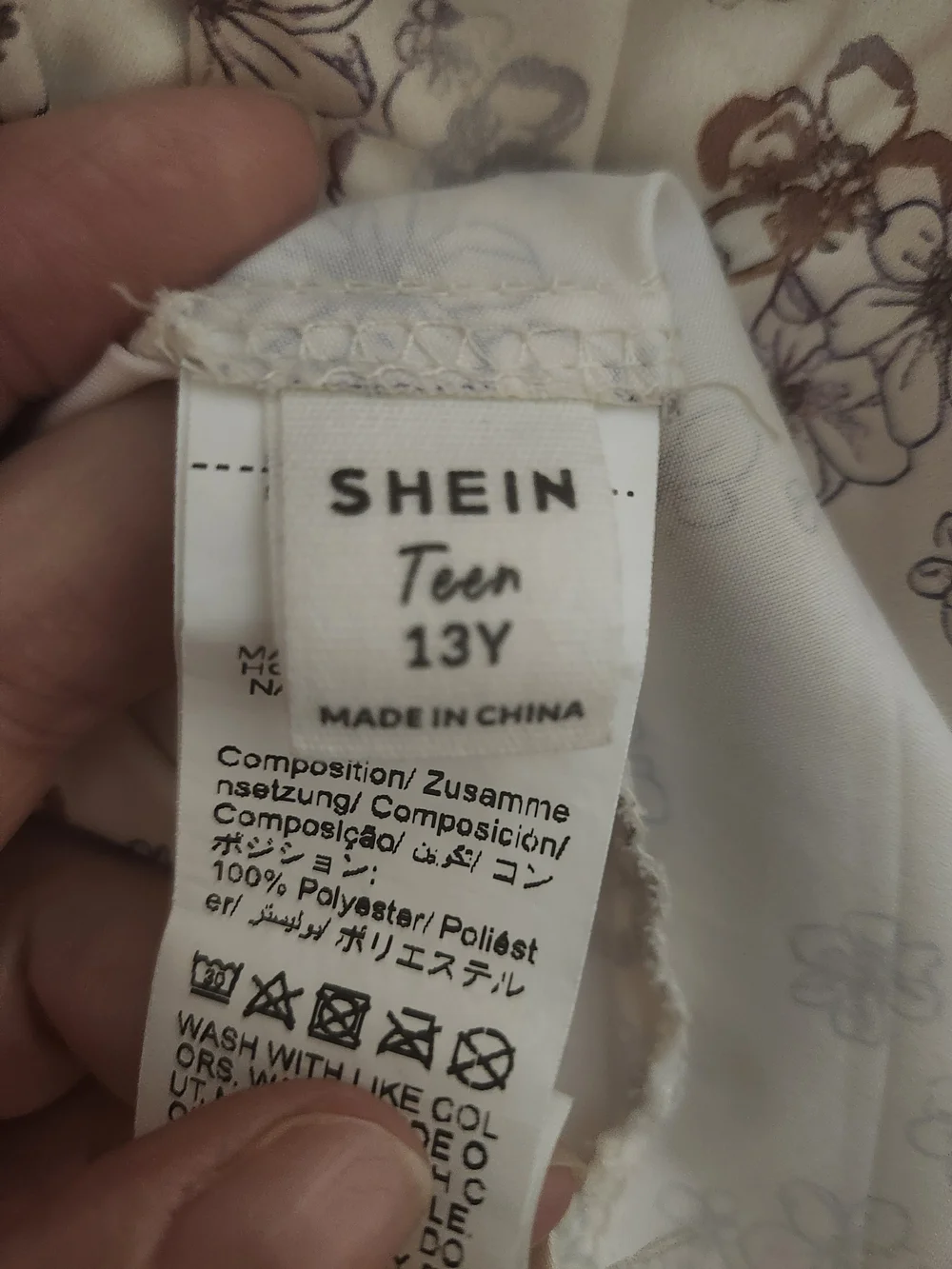 SHEIN Cream Floral Print Dress with Brown Accents